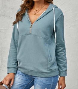 Half Zip Long Sleeve Hoodie with Pockets