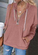 Load image into Gallery viewer, Half Zip Long Sleeve Hoodie with Pockets