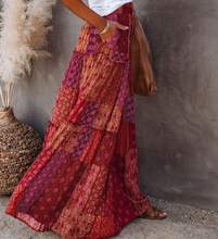 Load image into Gallery viewer, Pre-Order Tiered Paisley Print Pocketed Maxi Skirt