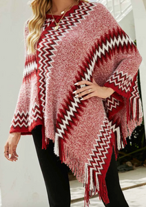 Geometry Print Tassel Poncho's