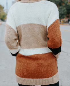 Khaki Buttons Color Block Cardigan