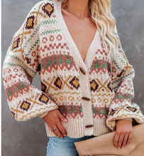 Load image into Gallery viewer, Pre-Order Multicolor Tribal Pattern V Neck Button Front Cardigan