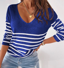 Load image into Gallery viewer, Pre-Order Striped V Neck Long Sleeve Sweaters