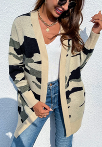 Pre-Order Front Open Camouflage Knitted Cardigan