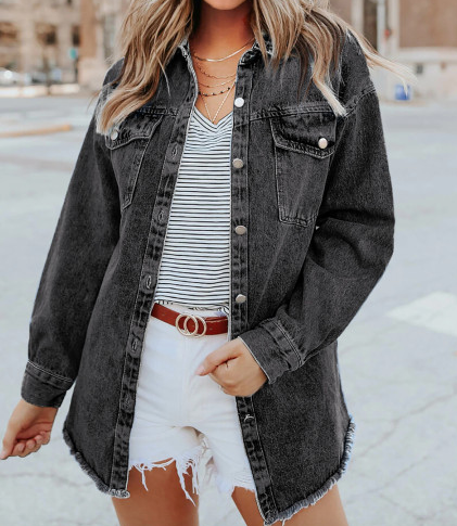 Pre-Order Distressed Hem Denim Shirt/Jacket