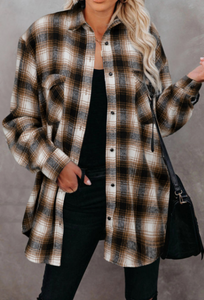 Buttons Pocketed Plaid Shacket