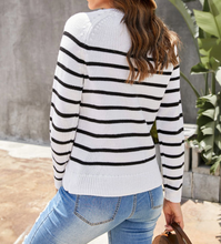 Load image into Gallery viewer, Pre-Order Striped Buttoned Knitted Sweater