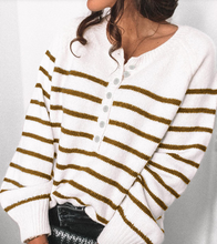 Load image into Gallery viewer, Pre-Order Striped Buttoned Knitted Sweater