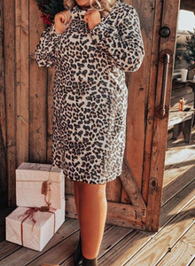 Pre-Order Plus Size Turtleneck Leopard Dress