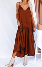 Load image into Gallery viewer, Pre-Order Spaghetti Strap Ruffled Satin Maxi Dress