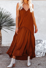 Load image into Gallery viewer, Pre-Order Spaghetti Strap Ruffled Satin Maxi Dress