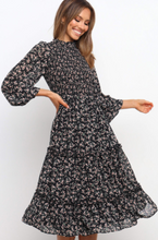 Load image into Gallery viewer, Pre-Order Ruffled Neck Lantern Sleeve Tiered Floral Dress