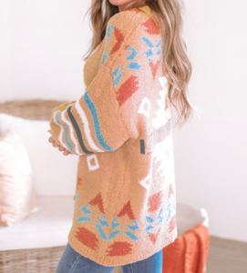 Aztec Print Long Sleeve Tunic Knitted Sweater