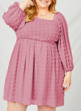 Load image into Gallery viewer, Pink Swiss Dot Smocked Puff Sleeve Plus Size Dress