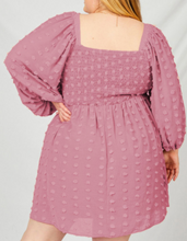 Load image into Gallery viewer, Pink Swiss Dot Smocked Puff Sleeve Plus Size Dress