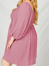 Load image into Gallery viewer, Pink Swiss Dot Smocked Puff Sleeve Plus Size Dress