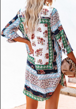 Load image into Gallery viewer, Pre-Order Floral Color Block Long Sleeve Button Shirt Dress