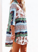 Load image into Gallery viewer, Pre-Order Floral Color Block Long Sleeve Button Shirt Dress