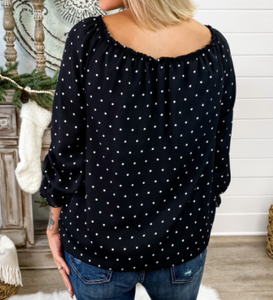 Black Polka Dot Print Off The Shoulder Blouse