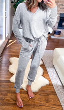 Load image into Gallery viewer, Pre-Order Gray V Neck Top and Elastic Waist Joggers Pants Lounge Set