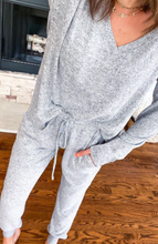 Load image into Gallery viewer, Pre-Order Gray V Neck Top and Elastic Waist Joggers Pants Lounge Set