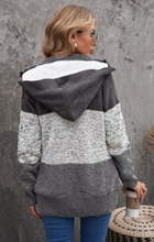 Load image into Gallery viewer, Pre-Order Color Blocked Hooded Button Cable Knit Cardigans