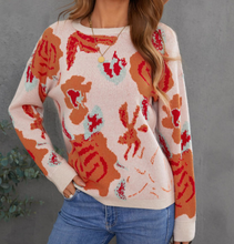 Load image into Gallery viewer, Floral Pattern Drop Shoulder Crew Neck Sweater