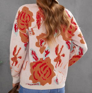 Floral Pattern Drop Shoulder Crew Neck Sweater