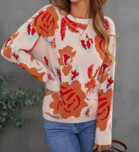 Load image into Gallery viewer, Floral Pattern Drop Shoulder Crew Neck Sweater