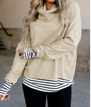 Load image into Gallery viewer, Stripe Patch Button High Neck Sweatshirt