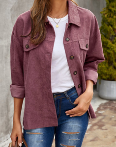 Corduroy Long Sleeve Button-up Shirt Coats