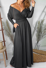 Load image into Gallery viewer, Pre-Order Black V Neck Batwing Sleeve Maxi Dress