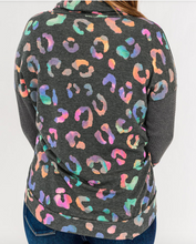 Load image into Gallery viewer, Pre-Order Plus Size Gray Cowl Neck Waffle Colorful Leopard Patchwork Sweatshirt