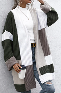 Pre-Order Gray & Green Color Block Cardigan