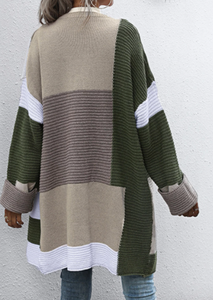 Pre-Order Gray & Green Color Block Cardigan