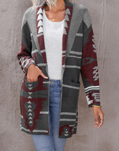 Load image into Gallery viewer, Collar Geometric Print Knit Cardigan