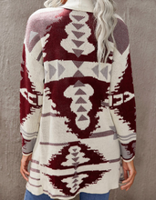 Load image into Gallery viewer, Collar Geometric Print Knit Cardigan