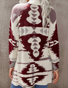 Collar Geometric Print Knit Cardigan