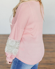 Load image into Gallery viewer, Pre-Order Lace Patchwork Waffle Knit Plus Size Blouse