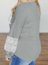 Load image into Gallery viewer, Pre-Order Lace Patchwork Waffle Knit Plus Size Blouse