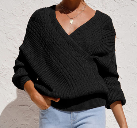 Pre-Order Wrap V Neck Lantern Sleeve Textured Sweater