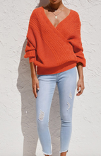 Load image into Gallery viewer, Pre-Order Wrap V Neck Lantern Sleeve Textured Sweater