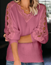 Load image into Gallery viewer, Pre-Order Lace Splicing V Neck Pullover Sweater