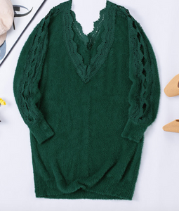 Pre-Order Lace Splicing V Neck Pullover Sweater