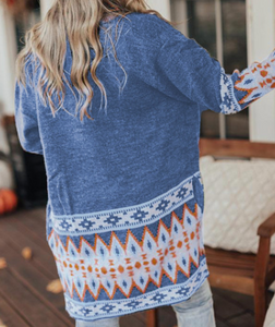 Pre-Order Aztec Print Open Front Knitted Cardigan