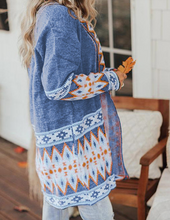 Load image into Gallery viewer, Pre-Order Aztec Print Open Front Knitted Cardigan