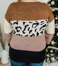 Load image into Gallery viewer, Pre-Order Plus Size Leopard Color Block Crew Neck Knitted Sweater