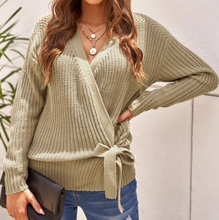 Load image into Gallery viewer, Pre-Order Wrap V Neck Sweater with Side Tie