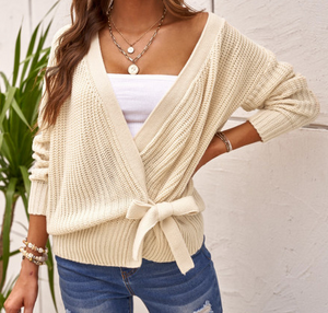 Pre-Order Wrap V Neck Sweater with Side Tie