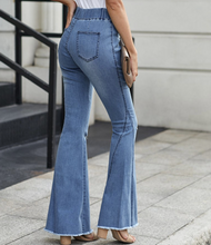 Load image into Gallery viewer, Distressed Bell Bottom Denim Jeggings